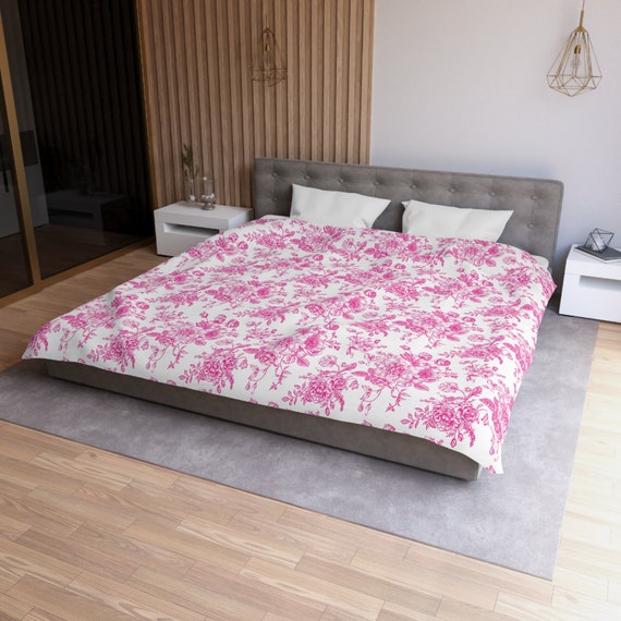 Hot Pink Floral Duvet Cover | Cottagecore Duvet | Pink Toile