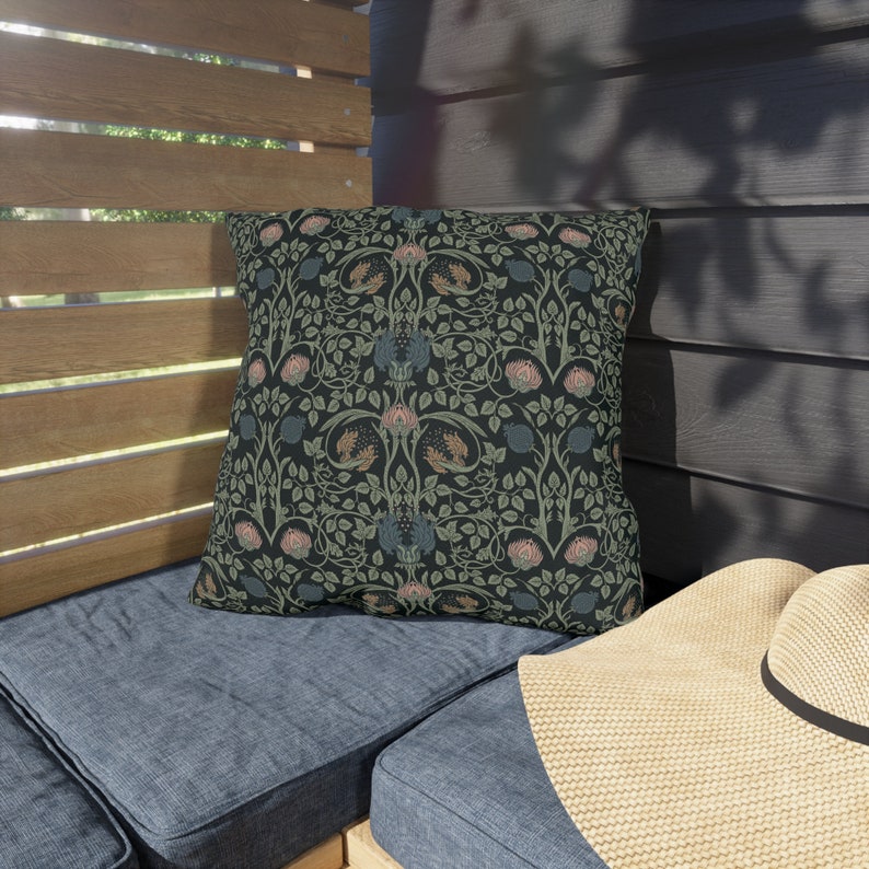 William Morris Inspired Outdoor Pillow | Patio Pillow | Cottagecore Pillow | Botanical Pillow | Boho Outdoor Pillow | Waterproof Pillow 18" × 18"