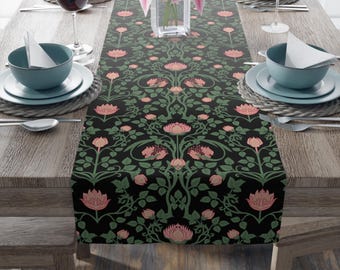 William Morris Table Runner, Vintage Botanical Polyester Table Topper, Maximalist Farmhouse Dining Room Decor, Cottagecore Home Accent