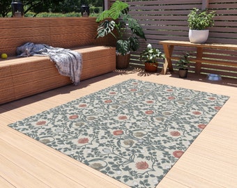 William Morris Floral Indoor/Outdoor Rug | Vintage Botanical Rug | Art Nouveau Decor | Retro Vintage | Natural Water Resistant Area Rug