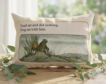 Frog and Toad Outdoor Pillow | Cottagecore Pillow | Bookish Outdoor Pillow | Whimsical Patio Decor | Classic Book Gift | Waterproof Pillow