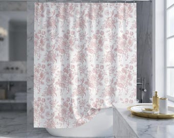 Blush Pink Toile Shower Curtain, Vintage Floral Shabby Chic Bath Decor, Romantic Bathroom Retreat, Durable Polyester, Elegant Shower Curtain
