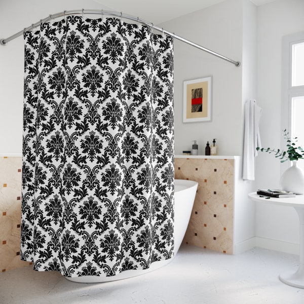 Black Damask Shower Curtain | Gothic Shower Curtain | Dark Victorian Bathroom Decor | Dark Floral Bath Decor | Gothic Bathroom Decor