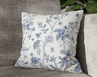 Floral Pillow Cover | Faux Suede | Botanical Throw Pillow | Chinoiserie | Wild Floral Decor | Toile Pillow Cover | Victorian Pillowcase