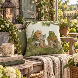 Frog and Toad Outdoor Pillow | Cottagecore Pillow | Bookish Outdoor Pillow | Whimsical Patio Decor | Classic Book Gift | Waterproof Pillow image 2