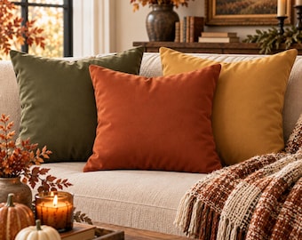 Fall Throw Pillow Covers | Faux Suede Pillow Cover | Autumn Decor | Mix & Match Pillows | Rust Orange Olive Green Burgundy