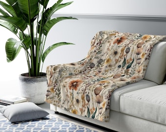 Botanical Floral Sherpa Fleece Blanket | Wildflowers | Cozy Throw Blanket | Whimsical Home Decor | Cottagecore Blanket | Gift for Her
