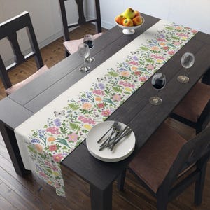Botanical Table Runner | Floral Table Runner | Spring Table Runner | Decorative Runner | Colorful Botanical Print | Poly Cotton Linens