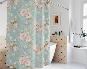 Floral Shower Curtain | French Country Rose | Toile | Victorian | Vintage Botanical | Spring Summer Shower Curtain | Shabby Chic Bath Decor
