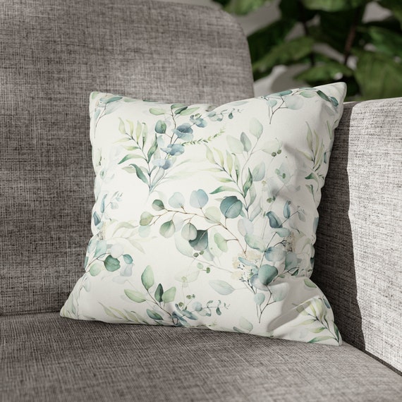 Botanical Throw Pillow Cover | Eucalyptus | Watercolor | Boho Pillow Cover | Elegant Soft Decorative Beautiful Natural Throw Pillow Cover