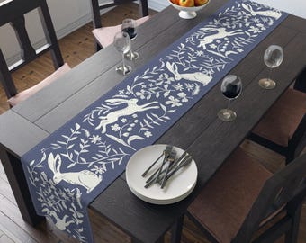 Vintage Rabbit Table Runner | Scandinavian Table Runner | Spring Table Runner | Botanical Print | Easter Table Runner | Poly Cotton Linens