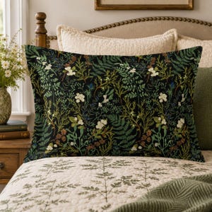 Winter Forest Pillow Sham, Botanical Bedding, Cottagecore Pillow Sham, Woodland Bedroom Decor, Evergreen Pine & Mistletoe, Nature Bedding