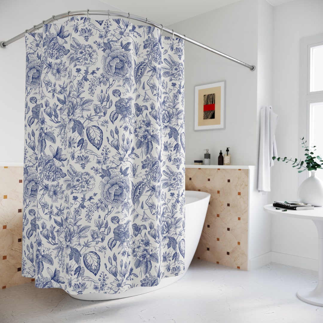 Blue Toile Shower Curtain Victorian Shower Curtain Chinoiserie Vintage