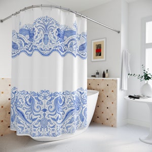 Mermaid Shower Curtain | Octopus | Coastal Bathroom Decor | Summer Shower Curtain | Mermaid Bath Decor | Sea Animals | Nautical Ocean Decor