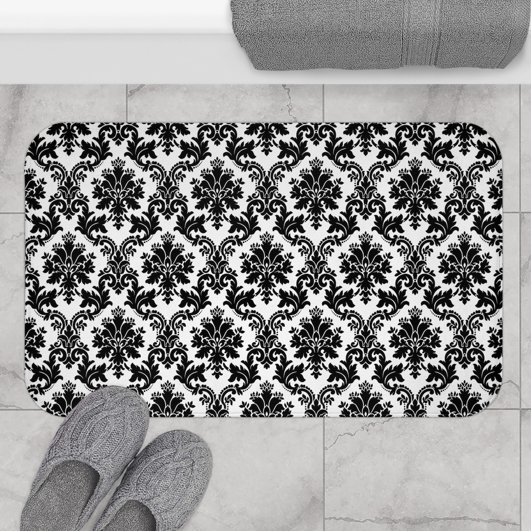 Black Damask Bath Mat | Gothic Bath Mat | Dark Victorian Bathroom Decor ...