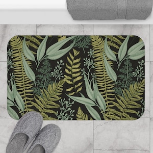 Botanical Bath Mat | Memory Foam Bath Mat | Natural Bath Mat | Green Bath Mat | Botanical Bath Decor | Eucalyptus | Fern | Plant Lover Gift