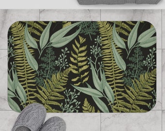 Botanical Bath Mat | Memory Foam Bath Mat | Natural Bath Mat | Green Bath Mat | Botanical Bath Decor | Eucalyptus | Fern | Plant Lover Gift