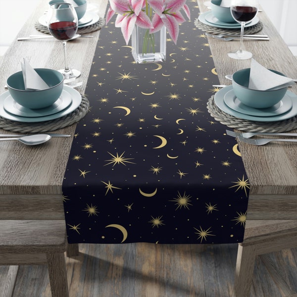 Celestial Table Runner | Moon and Stars | Witchy | Magic | Boho Table Runner | Celestial Wedding | Celestial Party Decor | Moon Table Runner