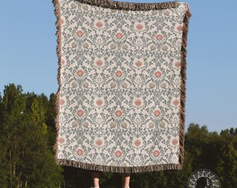 William Morris Woven Blanket | Cottagecore Blanket | Floral Throw Blanket | Vintage Botanical Woven Tapestry Gift For Her