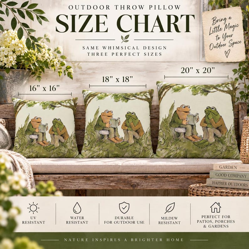 Frog and Toad Outdoor Pillow | Cottagecore Pillow | Bookish Outdoor Pillow | Whimsical Patio Decor | Classic Book Gift | Waterproof Pillow image 6