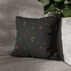 Celestial Throw Pillow Cover | Faux Suede | Moon and Stars | Cosmic | Bohemian Home Decor | Boho Pillow Cover | Whimsical Throw Pillow Cover