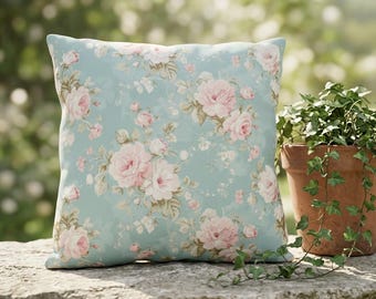 Shabby Chic Outdoor Pillow | French Country Rose | Toile Pillow | Victorian Outdoor Decor | Vintage Floral Pillow | Waterproof Throw Pillow