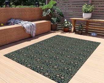 William Morris Inspired Indoor/Outdoor Area Rug | Victorian Rug | Gothic Rug | Dark Cottagecore Rug | Boho Outdoor Rug | Outdoor Party Decor