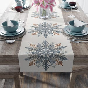 Vintage Snowflake Table Runner | Festive Holiday Runner | Farmhouse Rustic Christmas Table Runner | Boho Table Topper | Winter Home Decor
