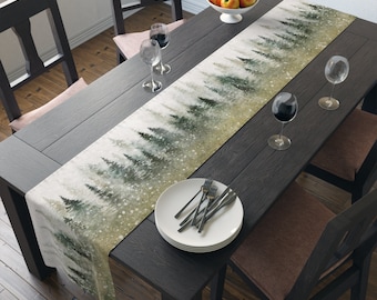 Winter Woods Table Runner | Christmas Runner | Farmhouse Rustic Decor | Cottagecore Runner | Snow | Woodland | Forest | Yule | Pine | Fir