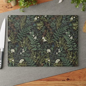 Winter Forest Glass Cutting Board | Cottagecore Cutting Board | Mistletoe | Enchanted Forest | Pine | Christmas | Boho Decor | Yule Decor