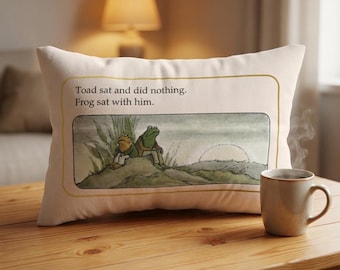 Frog and Toad Lumbar Pillow, Cottagecore Pillow, Bookish Pillow, Whimsical Decor, Classic Book Gift, Nostalgic Gift, Whimsy Frog Pillow