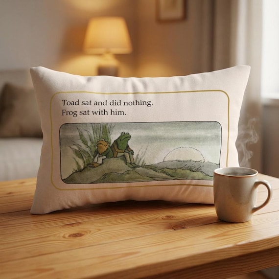 Frog and Toad Lumbar Pillow, Cottagecore Pillow, Bookish Pillow, Whimsical Decor, Classic Book Gift, Nostalgic Gift, Whimsy Frog Pillow