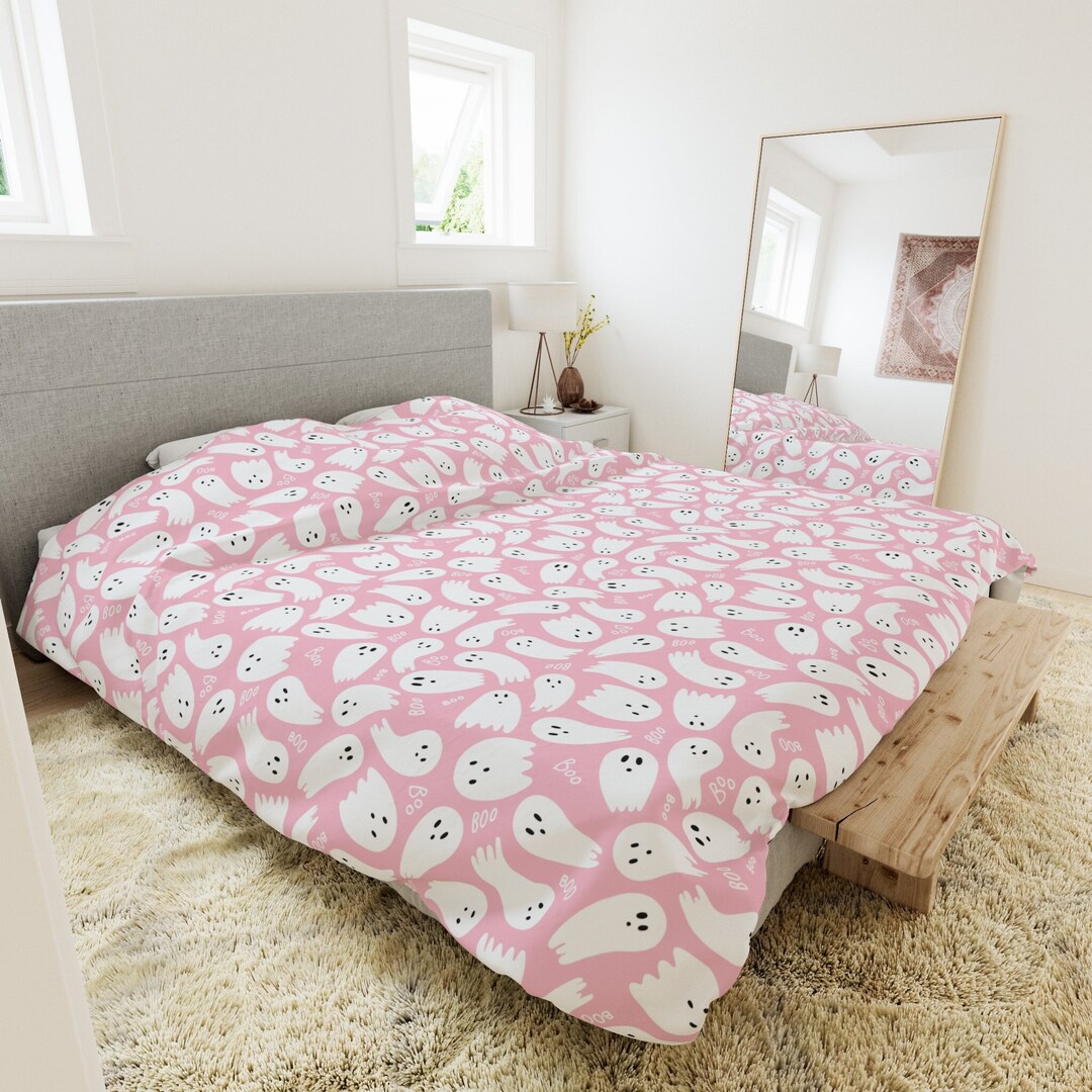 Pink Ghost Duvet Cover Cute Ghost Bedding Halloween Bedding Halloween