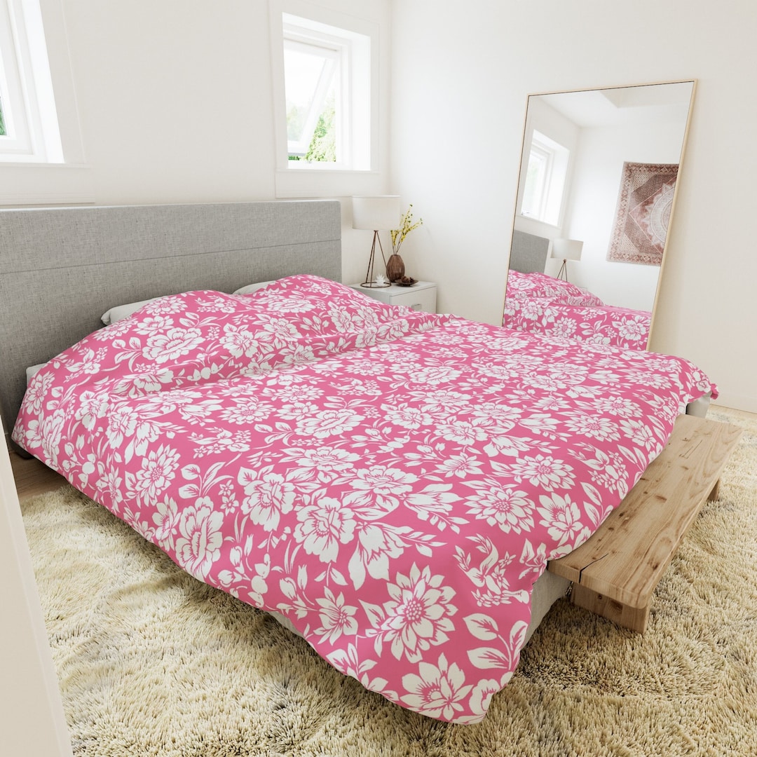 Pink Floral Duvet Cover Victorian Bedding Chinoiserie Pink Toile Pink