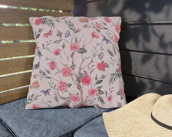 Botanical Outdoor Pillow Pink Floral Outdoor Pillow