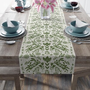 Vintage Rabbit Table Runner | Scandinavian Table Runner | Spring Table Runner | Botanical Print | Easter Table Runner | Poly Cotton Linens image 2