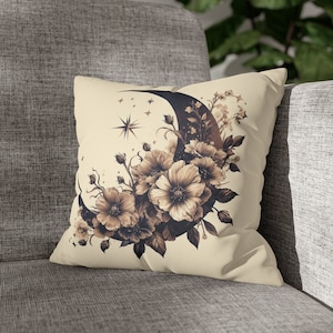 Celestial Throw Pillow Cover | Faux Suede | Moon and Stars | Floral Boho Pillow Cover | Bohemian | Decorative Beautiful Throw Pillow Cover