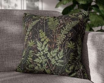 Vintage Botanical Pillow Cover | Cottagecore Decor | Forest Green Throw Pillow Cover | Organic | Plant | Fern | Rustic Farmhouse Home Decor