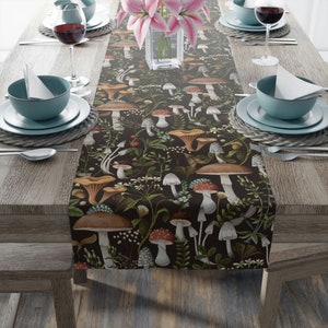 Mushroom Table Runner | Cottagecore Table Runner | Woodland Decor | Enchanted Forest Table Runner | Botanical | Fairycore Decor | Boho Decor