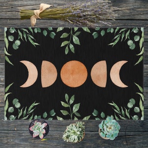 Moon Phase Indoor/Outdoor Mat | Witchy Rug | Celestial Rug | Moon Rug | Witchy Decor | Botanical | Boho | Cottagecore Rug | Whimsigoth Rug