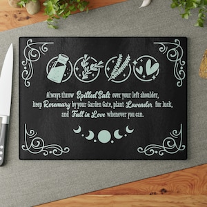 Practical Magic Glass Cutting Board | Always Throw Spilled Salt | Salt Rosemary Lavender | Witch Kitchen Decor | Witchy Cutting Board