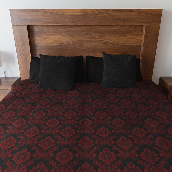 Red Damask Duvet Cover | Gothic Duvet Cover | Victorian Duvet | Dark Floral Duvet | Purple Bedding | Gothic Bedding | Damask Bedding
