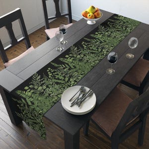 Black Botanical Table Runner | Plant Lover | Forest Table Runner | Long Decorative Runner | Cottagecore | Boho Table Runner | Nature | Fern