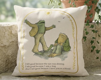 Frog and Toad Outdoor Pillow | Cottagecore Pillow | Bookish Outdoor Pillow | Whimsical Patio Decor | Classic Book Gift | Waterproof Pillow