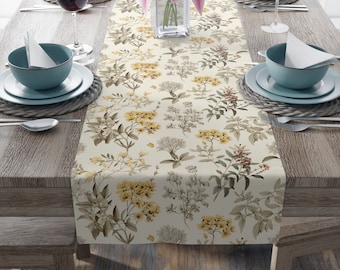 Botanical Table Runner | Wildflowers | Floral Table Runner | Cottagecore Table Runner | Boho Farmhouse Table Runner | Spring Summer Linens