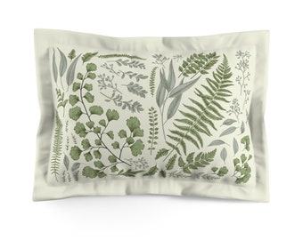 Natural Botanical Pillow Sham | Vintage | Fern | Eucalyptus | Floral Pillowcase | Cottagecore Pillow Case | Boho Pillow Cover | Plant Lover