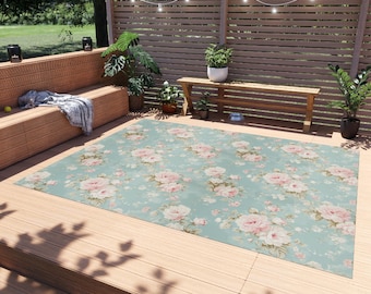 Shabby Chic Indoor/Outdoor Rug | French Country Rose | Toile Rug | Victorian Outdoor Decor | Vintage Floral Rug | Waterproof Rug | Porch Mat