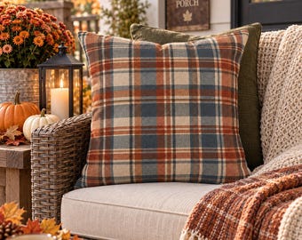 Fall Plaid Outdoor Pillow | Rustic Farmhouse Porch Decor | Autumn Patio Pillow | Tartan Throw Pillow | Fall Outdoor Cushion | Lumbar Pillow