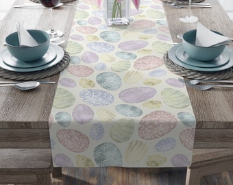 Camino de mesa de Pascua, huevos de Pascua pastel, decoración bohemia de Pascua, mantelería vintage de primavera, decoración de mesas festivas, camino de mesa de primavera