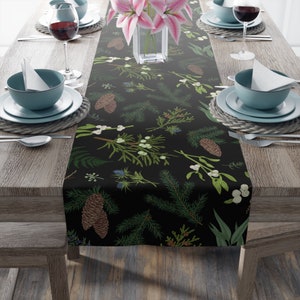 Winter Forest Table Runner | Botanical Table Runner | Holiday Table Decor | Christmas Table Runner | Festive Yule Decor | Cottagecore | Pine